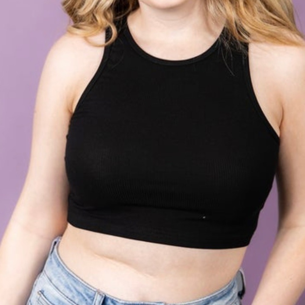 Black Rib Knit Crop Tank